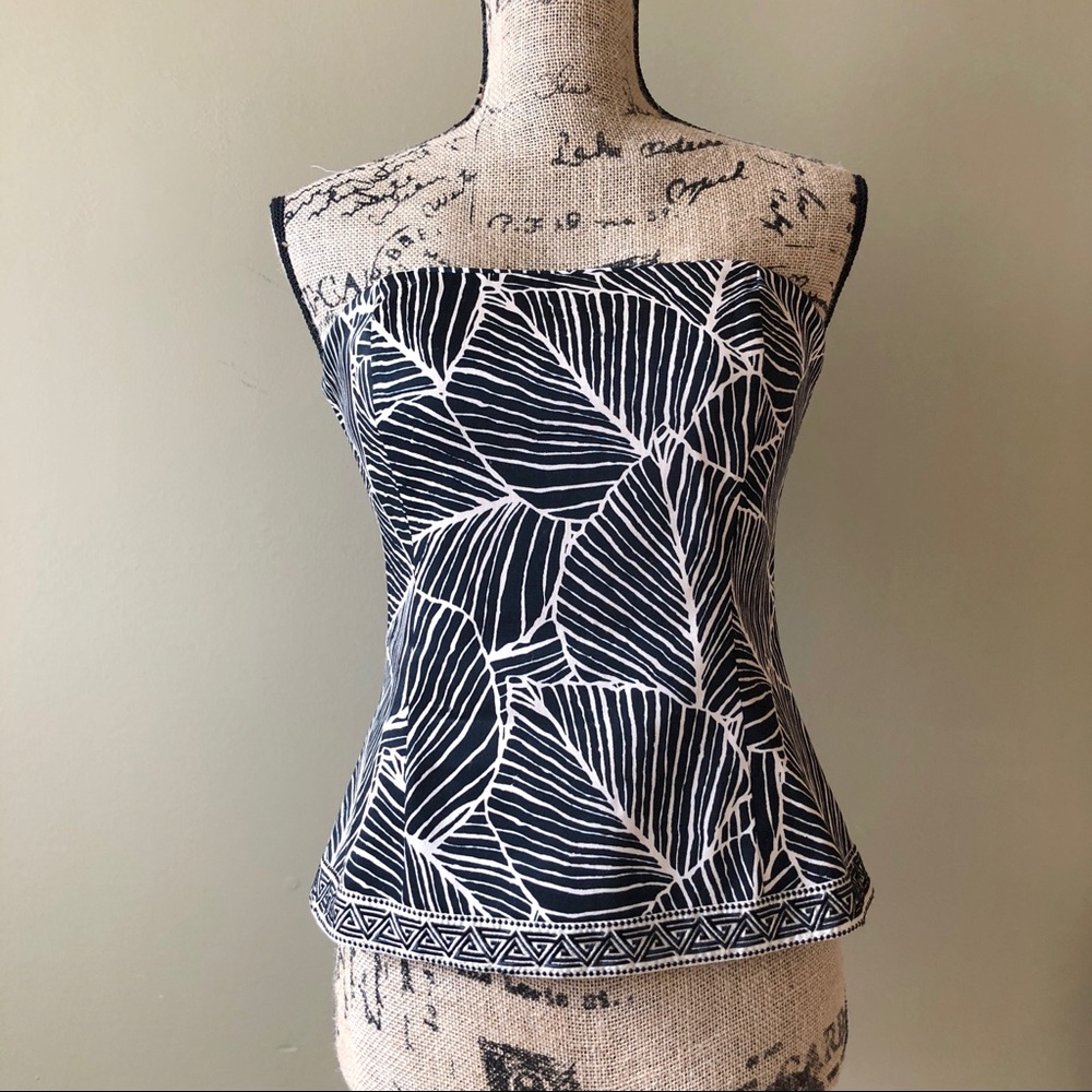 Whbm tan and black leaf print embroidered bustier